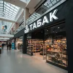 Интерьерная вывеска для табачного магазина в ТЦ с контражурной подсветкой