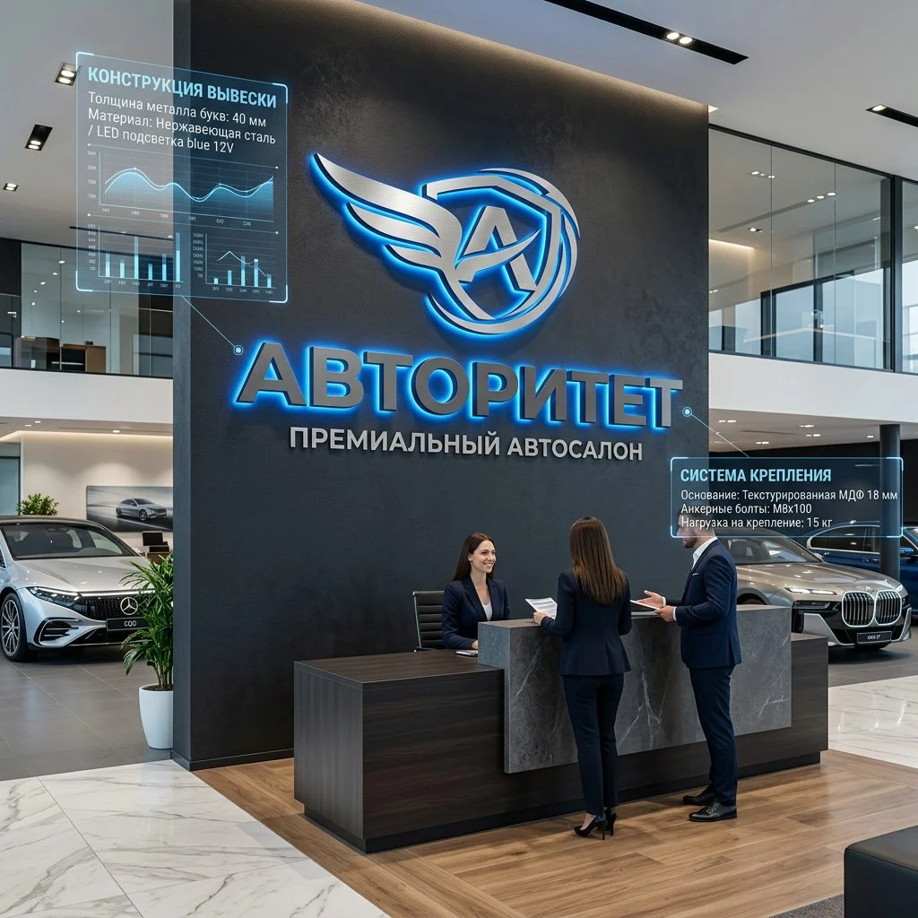 Интерьерная вывеска для автосалона с подсветкой Интерьерная вывеска для автосалона с подсветкой — изображение 1