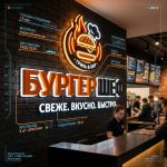 Интерьерная вывеска для фастфуда с подсветкой