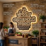 Интерьерная вывеска для фермерской лавки с подсветкой