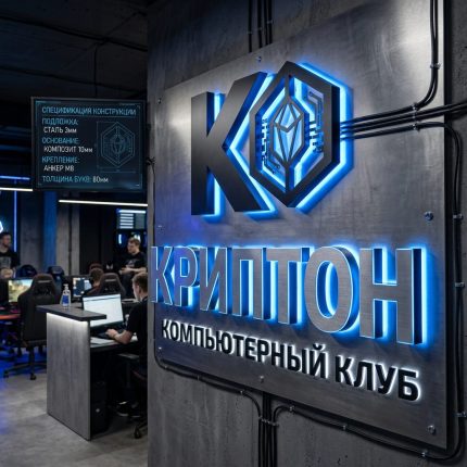 Интерьерная вывеска для компьютерного клуба с подсветкой