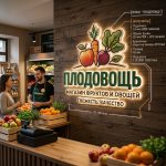 Интерьерная вывеска для магазина овощей и фруктов с подсветкой