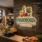 Интерьерная вывеска для магазина овощей и фруктов с подсветкой