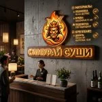 Интерьерная вывеска для суши-бара с подсветкой