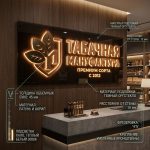 Интерьерная вывеска для табачного магазина с подсветкой