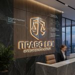 Интерьерная вывеска для юридической фирмы с подсветкой