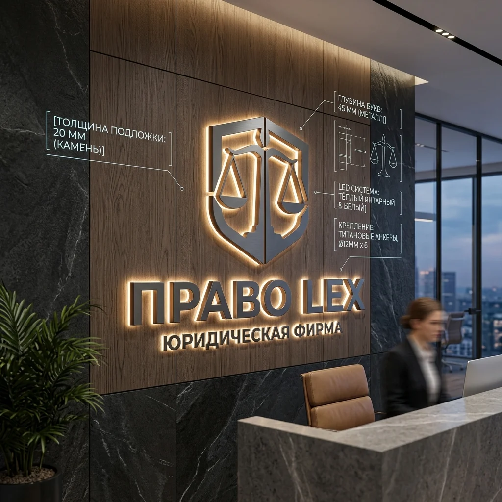 Интерьерная вывеска для юридической фирмы с подсветкой Интерьерная вывеска для юридической фирмы с подсветкой — изображение 1
