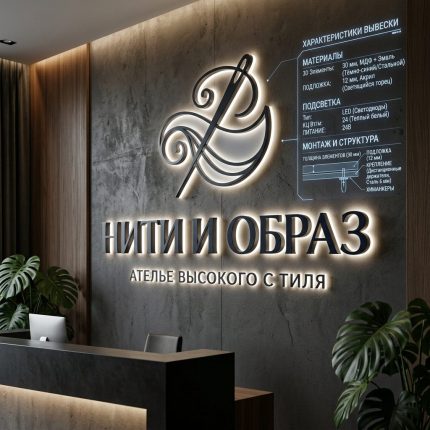 Объемный логотип вывеска для ателье с подсветкой