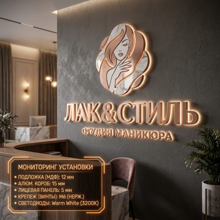 Объемный логотип вывеска для студии маникюра с подсветкой