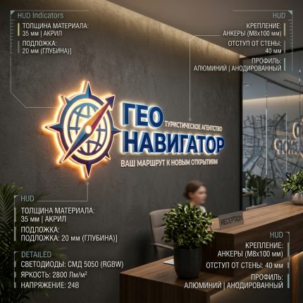 Объемный логотип вывеска для туристического агентства с подсветкой