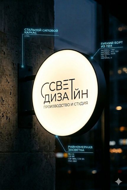 Круглый световой панель-кронштейн (Двусторонний, борт ПВХ / Алюминий)