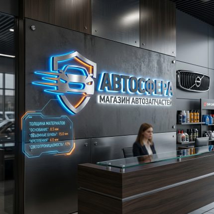 Вывеска для автомагазина с подсветкой