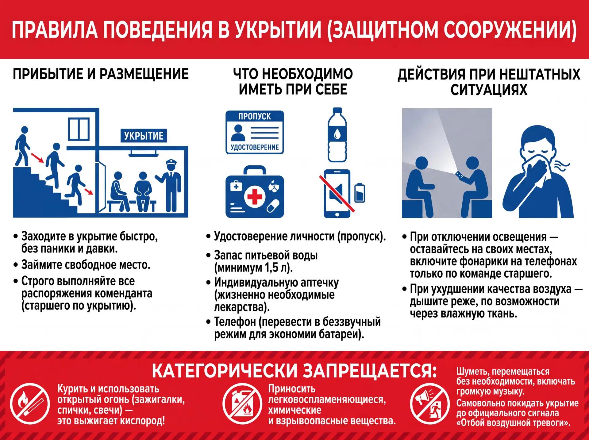 правила поведения в урытии при атаке БПЛА Стенд «Правила поведения в укрытии (защитном сооружении)» — изображение 1