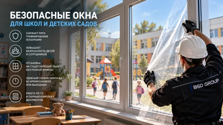 Бронирование окон в школах и детских садах защитной плёнкой
