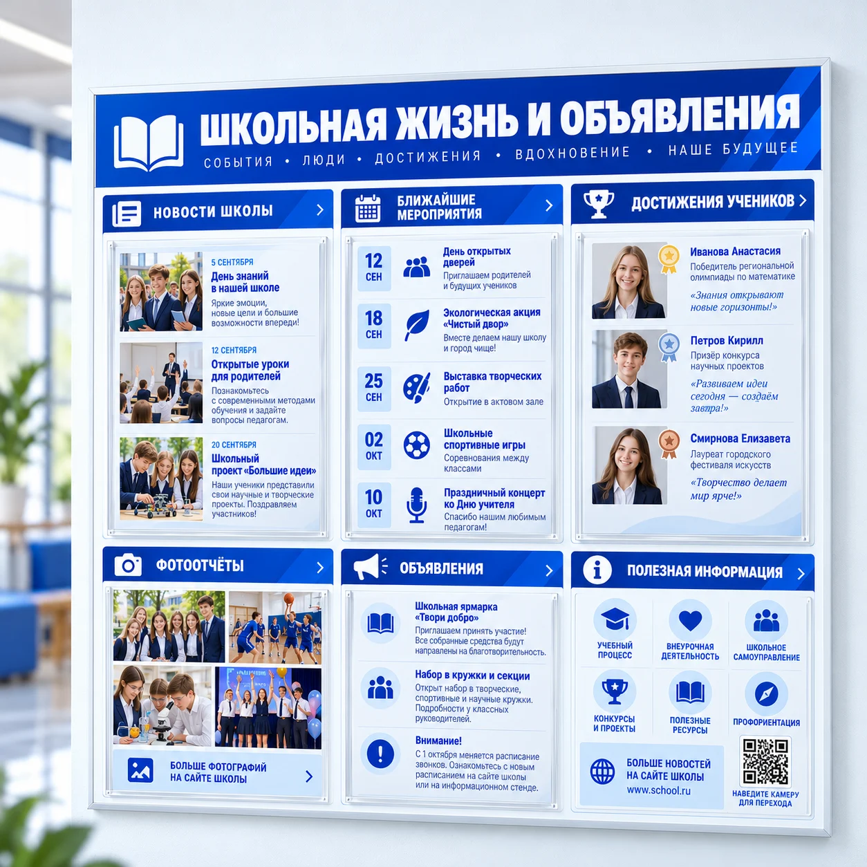 BSD-SCH-009 Информационный стенд «Школьная жизнь и объявления» — изображение 1