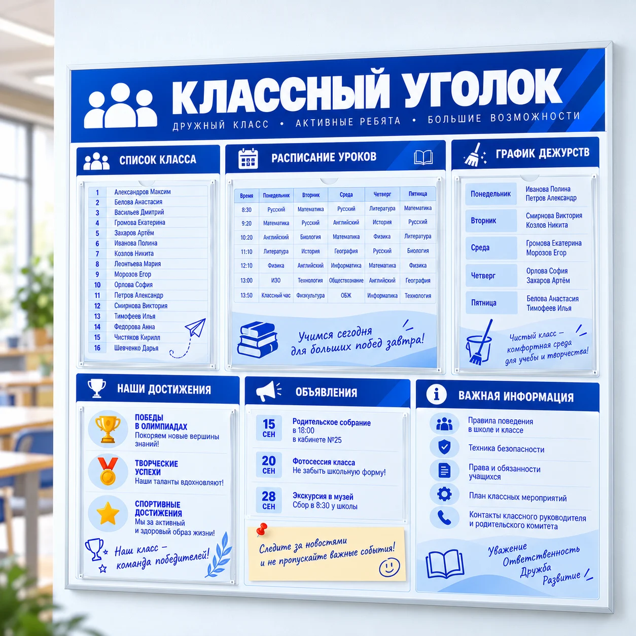 BSD-SCH-012 Классный уголок универсальный с карманами — изображение 1
