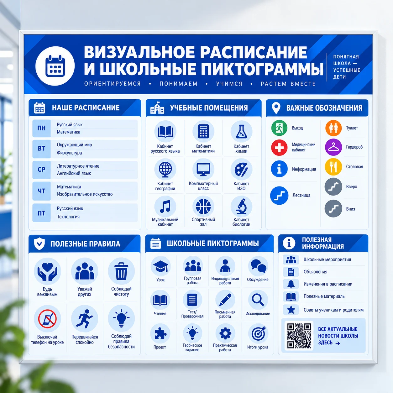 BSD-SCH-030 Стенд «Визуальное расписание и школьные пиктограммы» — изображение 1
