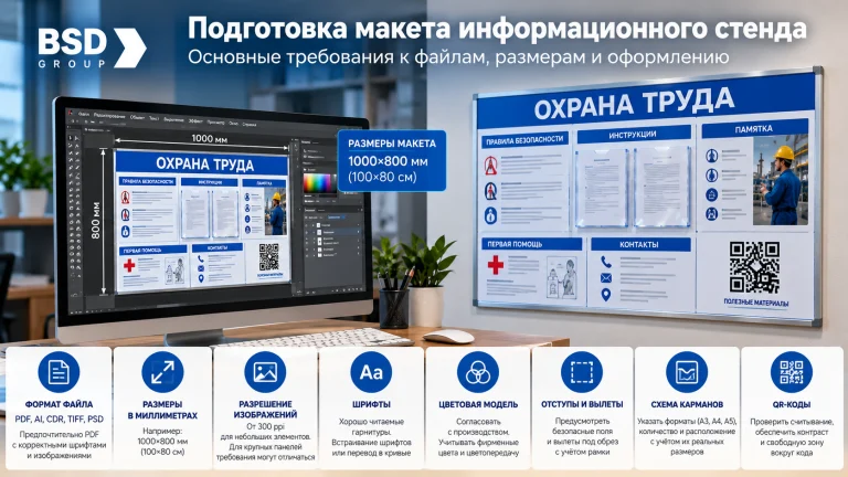 Подготовка макета информационного стенда к печати: требования к файлам, размерам и оформлению