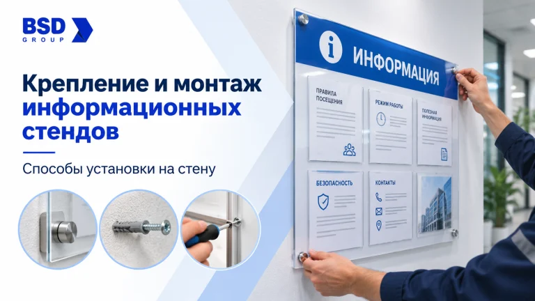 Крепление и монтаж информационных стендов: способы установки на стену