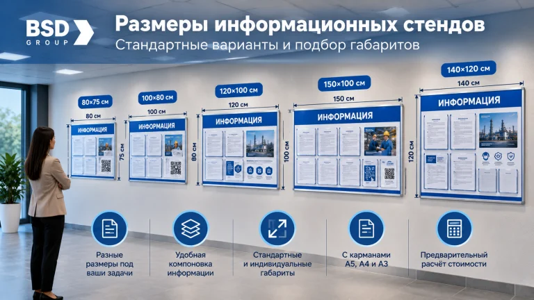 Размеры информационных стендов: стандартные и индивидуальные