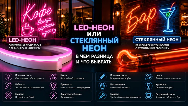 LED-неон или стеклянный неон: в чем разница и что выбрать
