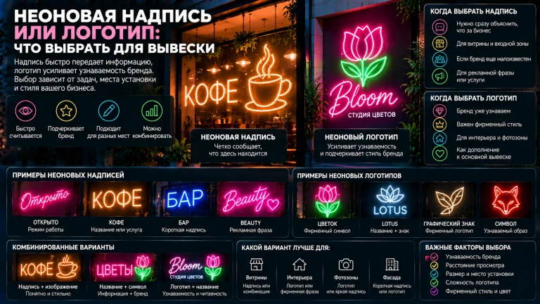 Неоновая надпись или логотип: что выбрать