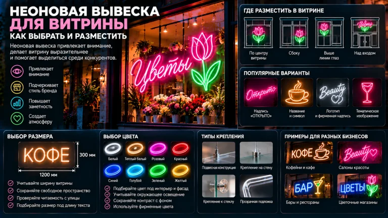 Неоновая вывеска для витрины: как выбрать и разместить