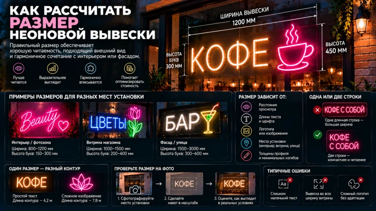 Как рассчитать размер неоновой вывески