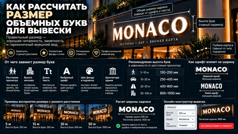 Как рассчитать размер объемных букв для вывески