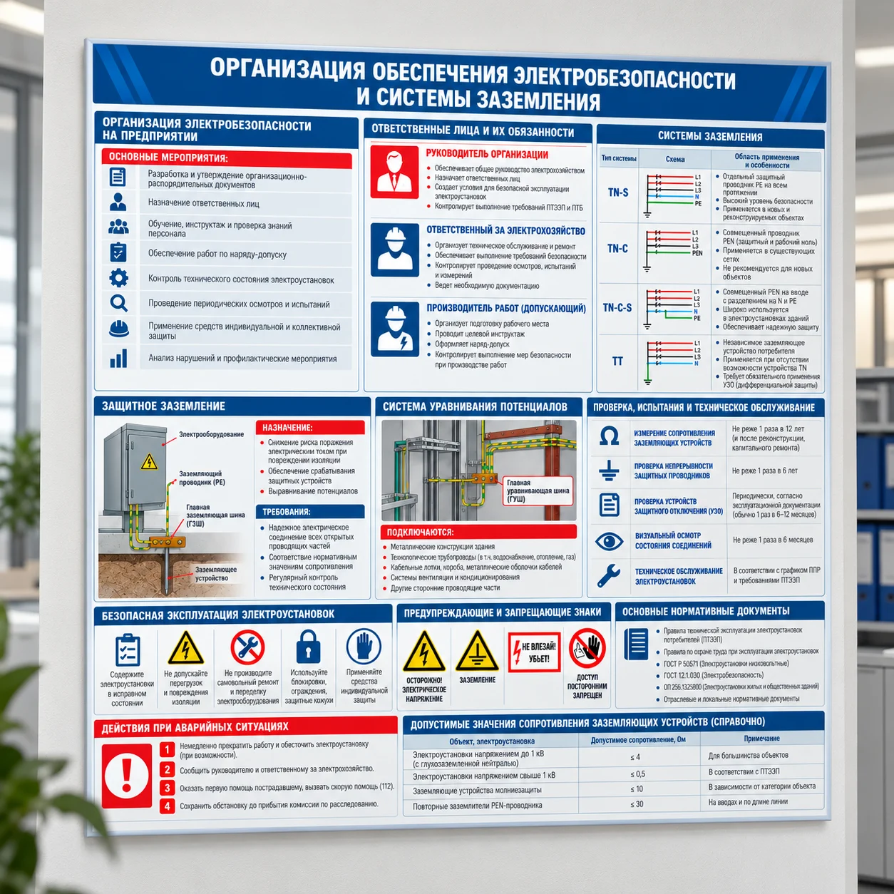Стенд Организация обеспечения электробезопасности и системы заземлени Стенд «Организация обеспечения электробезопасности и системы заземления» — изображение 1