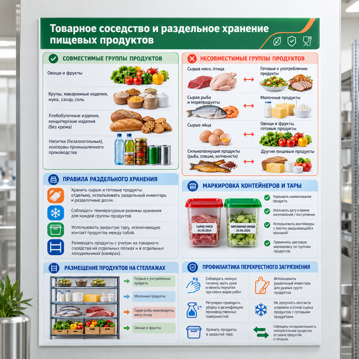 Стенды для общепита и пищевых производств 4 Стенд «Товарное соседство и раздельное хранение пищевых продуктов» — изображение 1