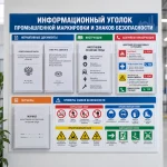 Информационный уголок промышленной маркировки и знаков безопасности с карманами