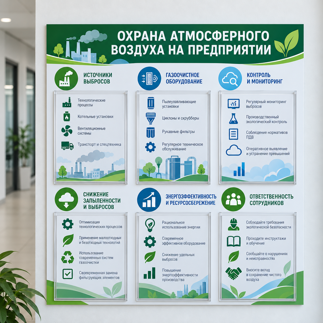 Стенды по экологической безопасности категория 11 Стенд «Охрана атмосферного воздуха на предприятии» — изображение 1